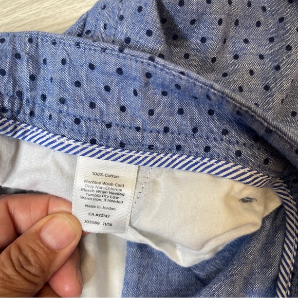 Talbots Girlfriend Chino Blue Chambray Dots Flat Front Cotton Shorts Size 14 - Picture 7 of 11